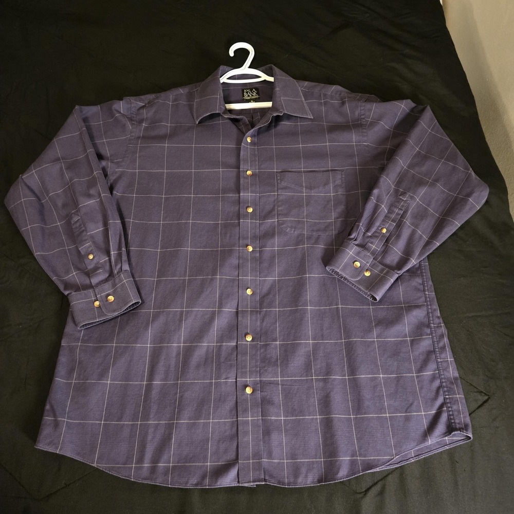 Jos. A. Bank Dress Shirt Mens XL 100% Cotton Blue Plaid Traveler Button Up